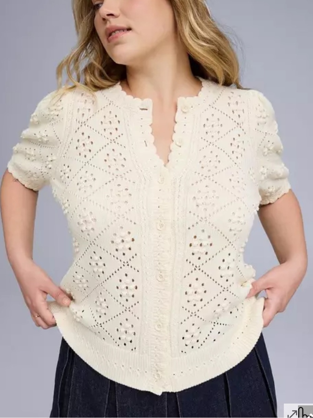 Torrid Belle Isle- Size 1 Cream Crochet Knit Button-Front Short Sleeve Cardigan